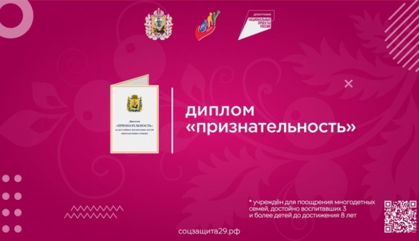 В Архангельской области начался прием документов для награждения многодетных семей специальным дипломом «Признательность»